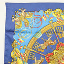 HERMES Carre 90 Scarf ""Plumes et Grelots"" Silk Blue Auth 138497-2