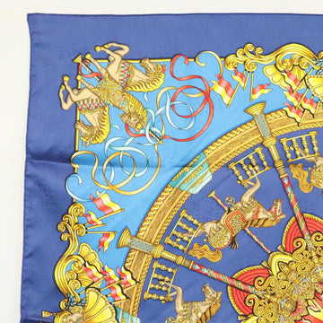 HERMES Carre 90 Scarf ""Plumes et Grelots"" Silk Blue Auth 138497 - 0