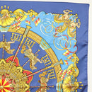 HERMES Carre 90 Scarf ""Plumes et Grelots"" Silk Blue Auth 138497-4