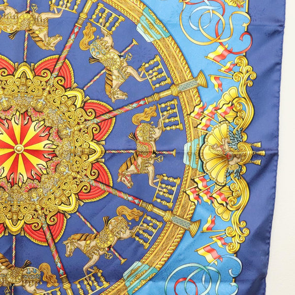 HERMES Carre 90 Scarf ""Plumes et Grelots"" Silk Blue Auth 138497