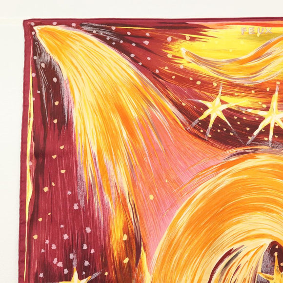 HERMES Carre 90 Scarf ""FEUX DU CIEL"" Silk Yellow Auth 138498