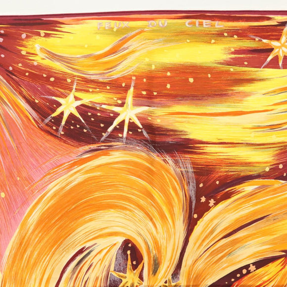 HERMES Carre 90 Scarf ""FEUX DU CIEL"" Silk Yellow Auth 138498