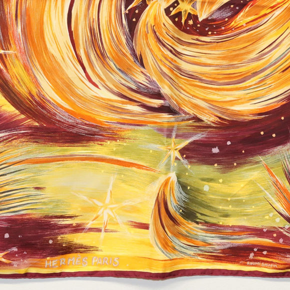 HERMES Carre 90 Scarf ""FEUX DU CIEL"" Silk Yellow Auth 138498