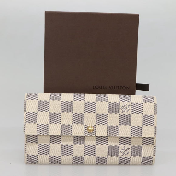 LOUIS VUITTON Damier Azur Portefeuille Sarah Long Wallet N61735 LV Auth 138500