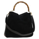 GUCCI Bamboo Shoulder Bag Suede 2way Black Gold 01 1705 1577 Auth 138502-1