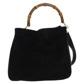 GUCCI Bamboo Shoulder Bag Suede 2way Black Gold 01 1705 1577 Auth 138502 - 0