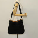GUCCI Bamboo Shoulder Bag Suede 2way Black Gold 01 1705 1577 Auth 138502-22
