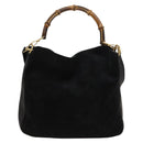 GUCCI Bamboo Shoulder Bag Suede 2way Black Gold 01 1705 1577 Auth 138502-3