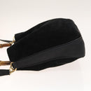 GUCCI Bamboo Shoulder Bag Suede 2way Black Gold 01 1705 1577 Auth 138502-5