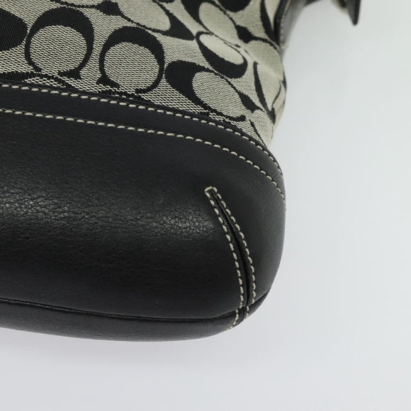 Coach Signature Shoulder Bag Canvas Leather Gray Silver Auth 138505