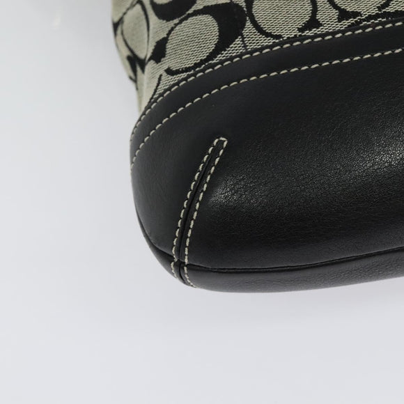 Coach Signature Shoulder Bag Canvas Leather Gray Silver Auth 138505