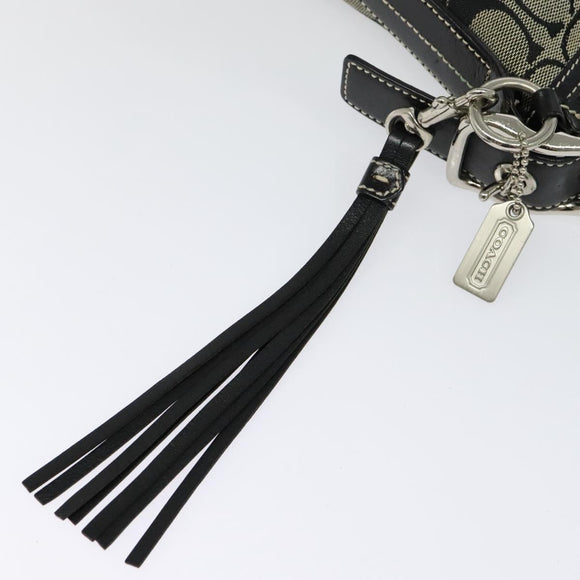 Coach Signature Shoulder Bag Canvas Leather Gray Silver Auth 138505