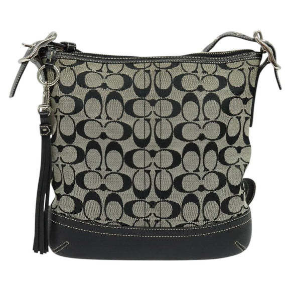 Coach Signature Shoulder Bag Canvas Leather Gray Silver Auth 138505