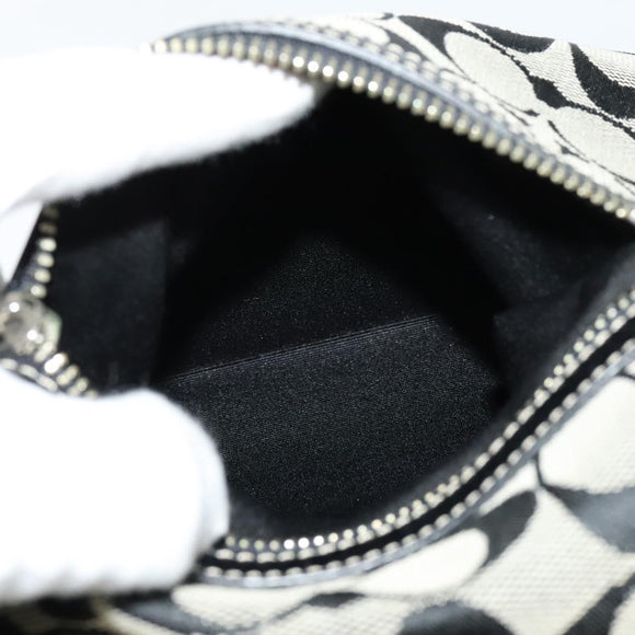 Coach Signature Shoulder Bag Canvas Leather Gray Silver Auth 138505