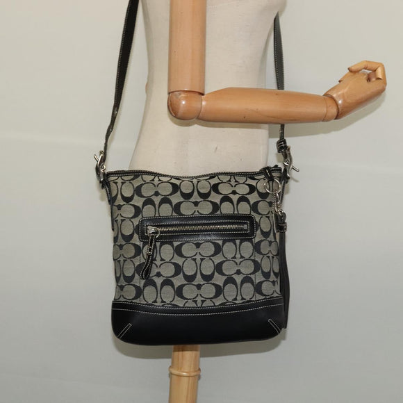 Coach Signature Shoulder Bag Canvas Leather Gray Silver Auth 138505