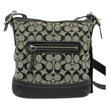 Coach Signature Shoulder Bag Canvas Leather Gray Silver Auth 138505 - 0