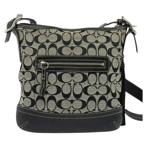 Coach Signature Shoulder Bag Canvas Leather Gray Silver Auth 138505