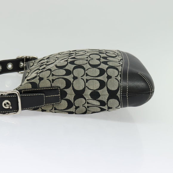 Coach Signature Shoulder Bag Canvas Leather Gray Silver Auth 138505