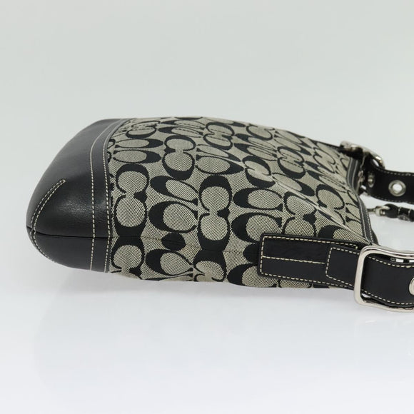 Coach Signature Shoulder Bag Canvas Leather Gray Silver Auth 138505