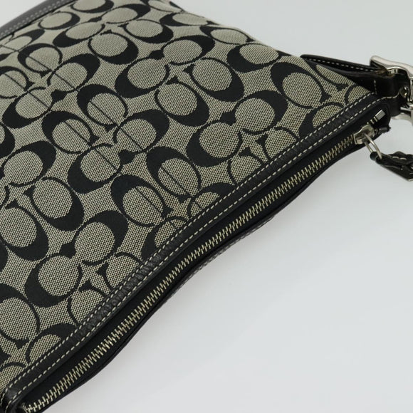 Coach Signature Shoulder Bag Canvas Leather Gray Silver Auth 138505