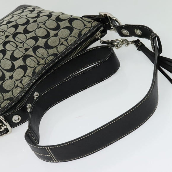 Coach Signature Shoulder Bag Canvas Leather Gray Silver Auth 138505