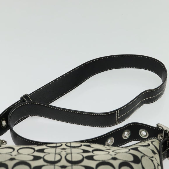 Coach Signature Shoulder Bag Canvas Leather Gray Silver Auth 138505