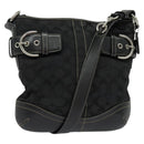 Coach Signature Shoulder Bag Canvas Black Silver Auth 138506-1