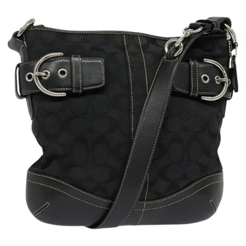 Coach Signature Shoulder Bag Canvas Black Silver Auth 138506