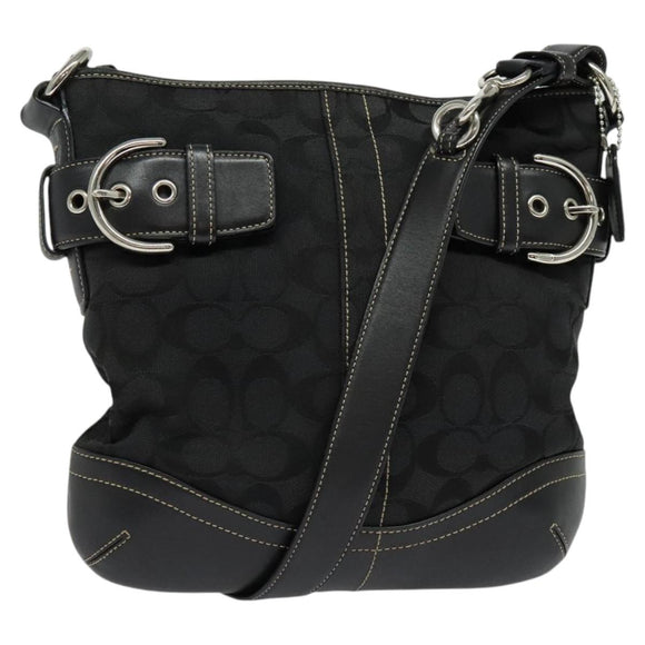 Coach Signature Shoulder Bag Canvas Black Silver Auth 138506