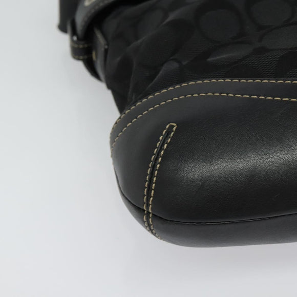 Coach Signature Shoulder Bag Canvas Black Silver Auth 138506