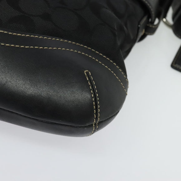 Coach Signature Shoulder Bag Canvas Black Silver Auth 138506