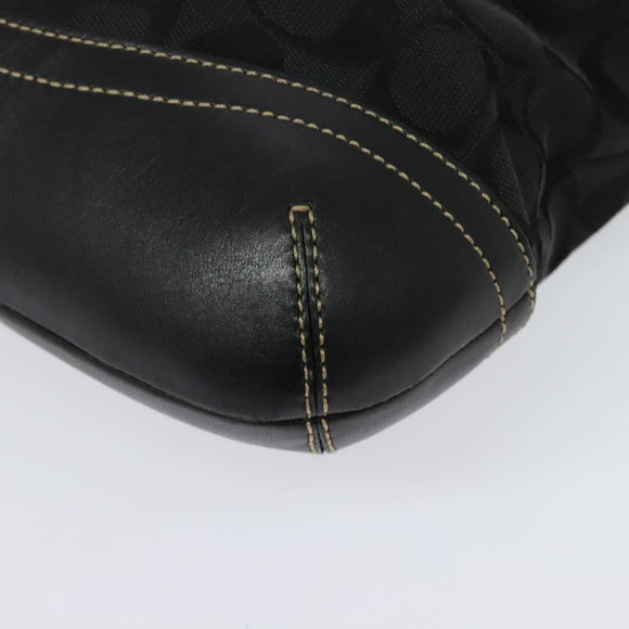 Coach Signature Shoulder Bag Canvas Black Silver Auth 138506