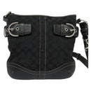 Coach Signature Shoulder Bag Canvas Black Silver Auth 138506-13