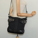 Coach Signature Shoulder Bag Canvas Black Silver Auth 138506-20