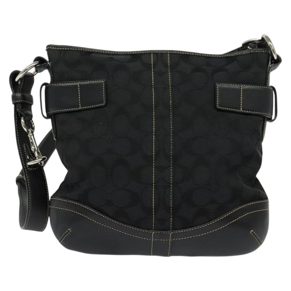 Coach Signature Shoulder Bag Canvas Black Silver Auth 138506