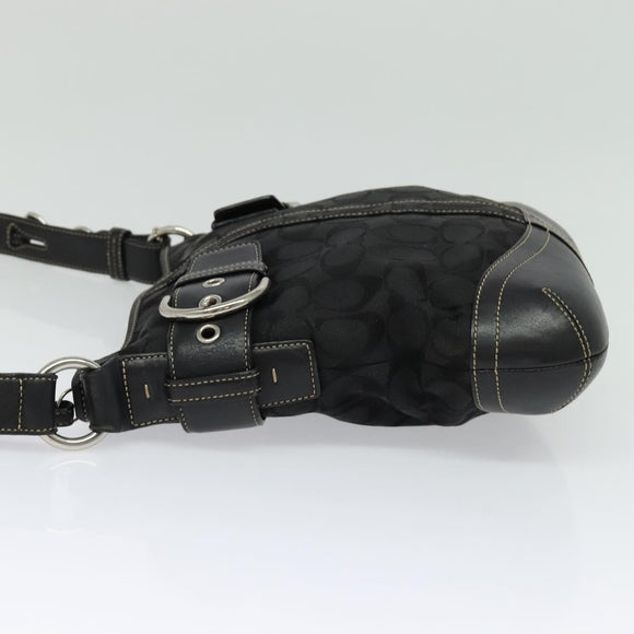 Coach Signature Shoulder Bag Canvas Black Silver Auth 138506