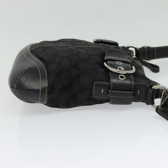 Coach Signature Shoulder Bag Canvas Black Silver Auth 138506