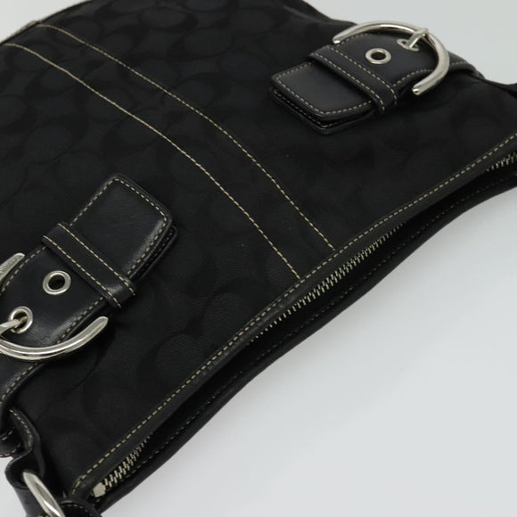 Coach Signature Shoulder Bag Canvas Black Silver Auth 138506