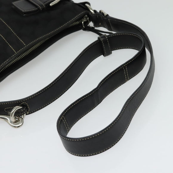Coach Signature Shoulder Bag Canvas Black Silver Auth 138506