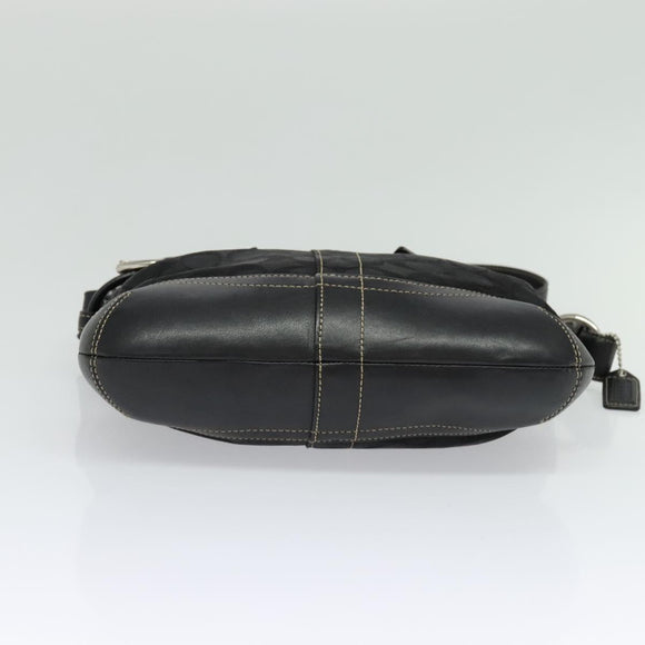 Coach Signature Shoulder Bag Canvas Black Silver Auth 138506