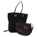 GUCCI GG Canvas Bag Leather 2Set Black Brown Auth 138508-1