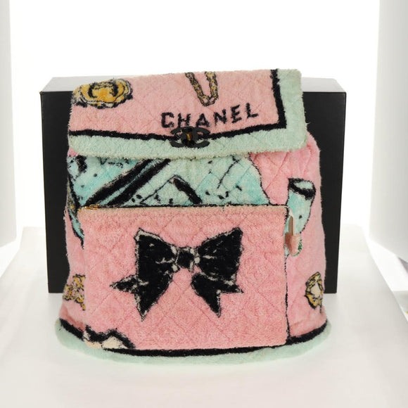 CHANEL Matelasse COCO Mark Backpack pile Pink Gold CC Auth 138517M