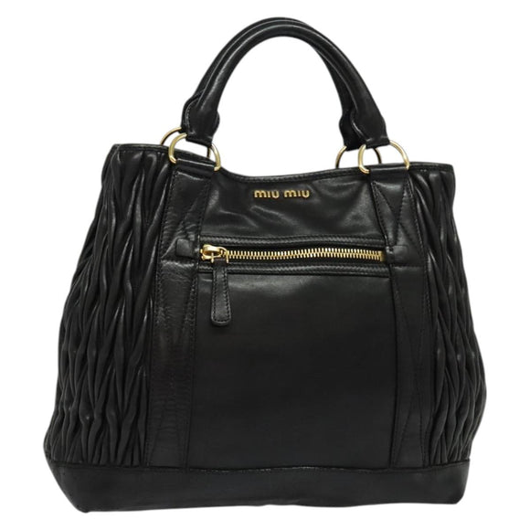 Miu Miu Matelasse Hand Bag Leather Black Gold Auth 138538