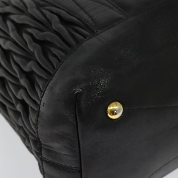 Miu Miu Matelasse Hand Bag Leather Black Gold Auth 138538