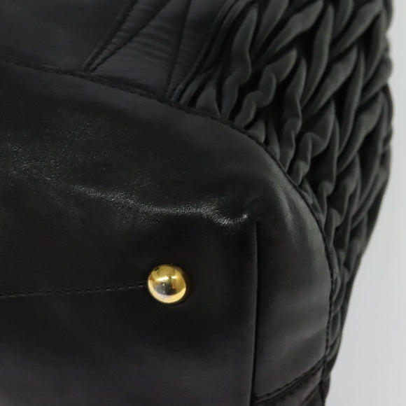 Miu Miu Matelasse Hand Bag Leather Black Gold Auth 138538