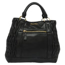 Miu Miu Matelasse Hand Bag Leather Black Gold Auth 138538-2