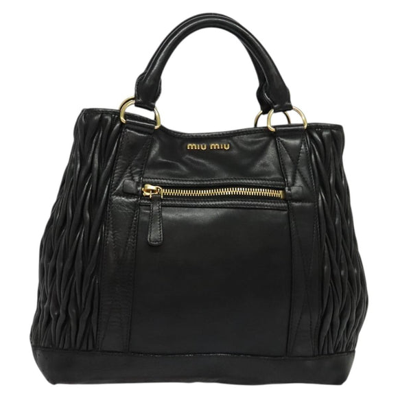 Miu Miu Matelasse Hand Bag Leather Black Gold Auth 138538