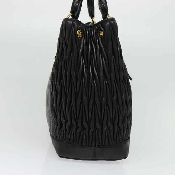 Miu Miu Matelasse Hand Bag Leather Black Gold Auth 138538