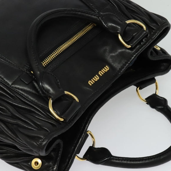 Miu Miu Matelasse Hand Bag Leather Black Gold Auth 138538