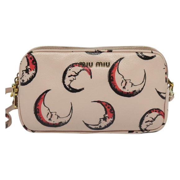 Miu Miu Shoulder Bag Leather Pink Gold Auth 138543